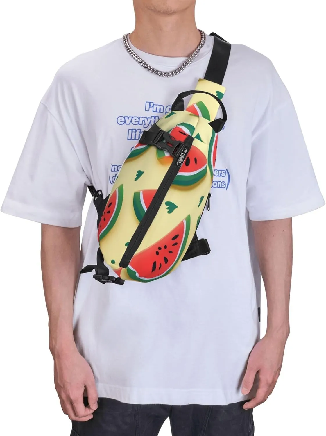 Sling Bag for Women Men Shoulder Bag Universe Landscape Painting Chest Bag Travel Fanny Pack Lightweight Casual Daypack, Summer Watermelon, One Size