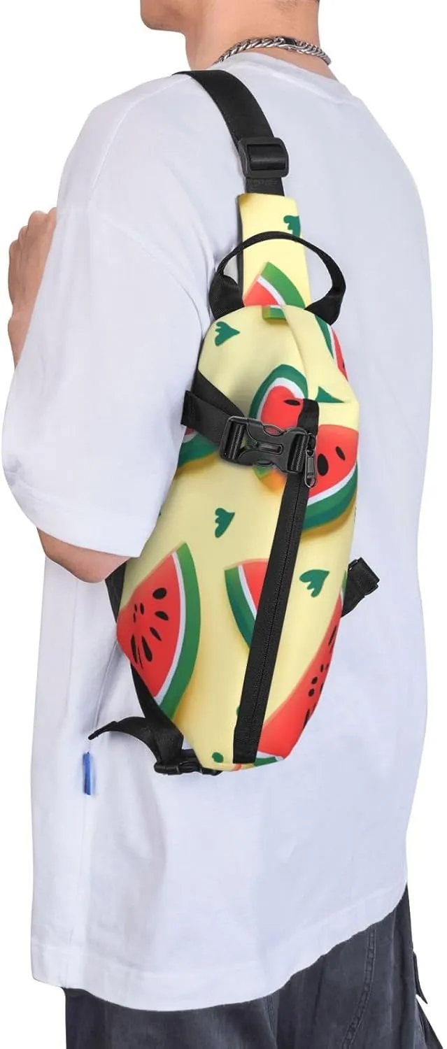 Sling Bag for Women Men Shoulder Bag Universe Landscape Painting Chest Bag Travel Fanny Pack Lightweight Casual Daypack, Summer Watermelon, One Size