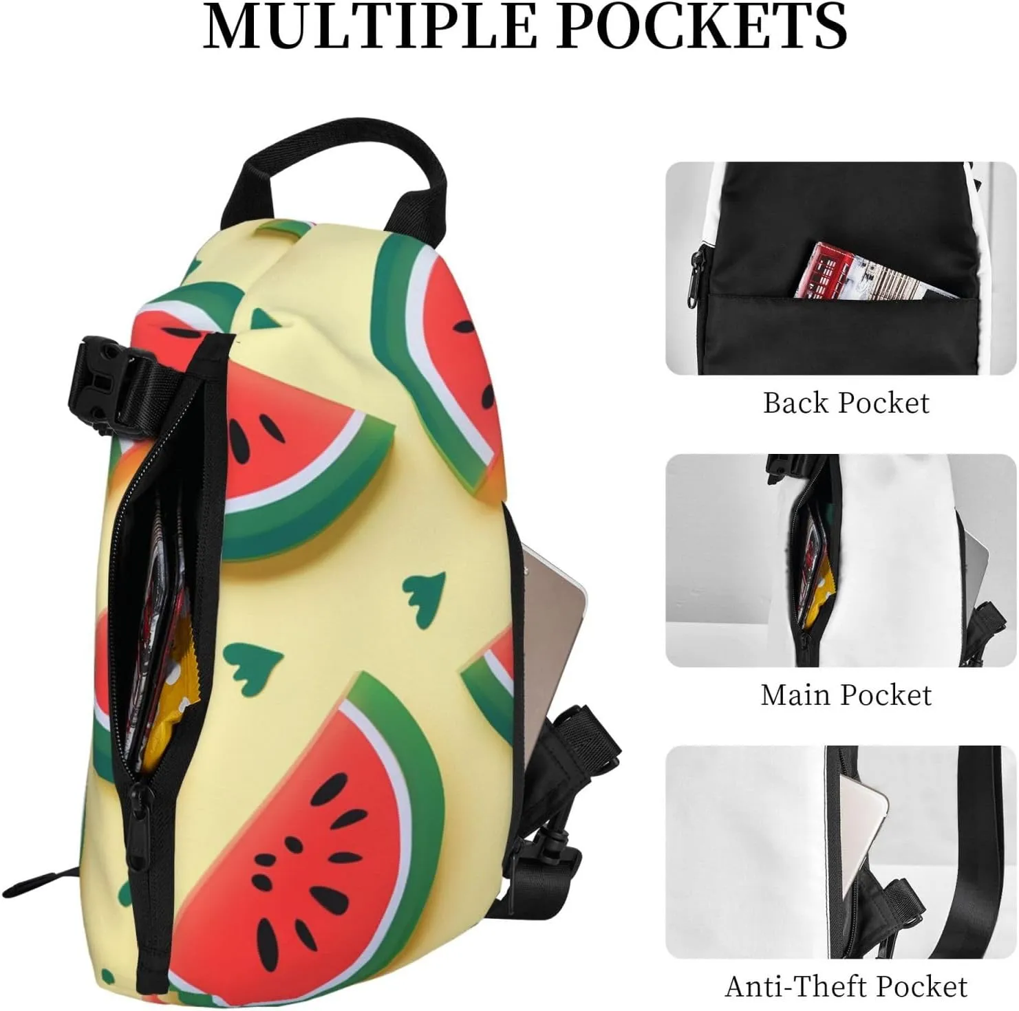 Sling Bag for Women Men Shoulder Bag Universe Landscape Painting Chest Bag Travel Fanny Pack Lightweight Casual Daypack, Summer Watermelon, One Size