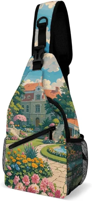 Sling Bag for Women Men Whimsical Gardens Academy Crossbody Bag Hiking Chest Bag Crossbody Fanny Pack Fashion Waist Packs Casual Daypack Backpacks Shoulder Bag for Travel