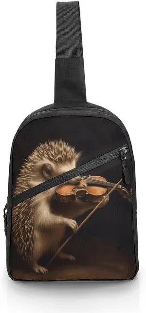 Sling Bag Multipurpose Chest Bag Crossbody Animal Hedgehog Music Violin Printing Sling Backpack for Outdoors Hiking Traveling