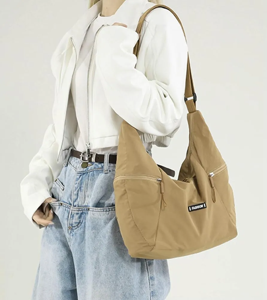 Slouchy Shoulder Bag for Women Casual Canvas Crossbody Tote Bag Large Working Handbag Dumpling Top Handle Purses