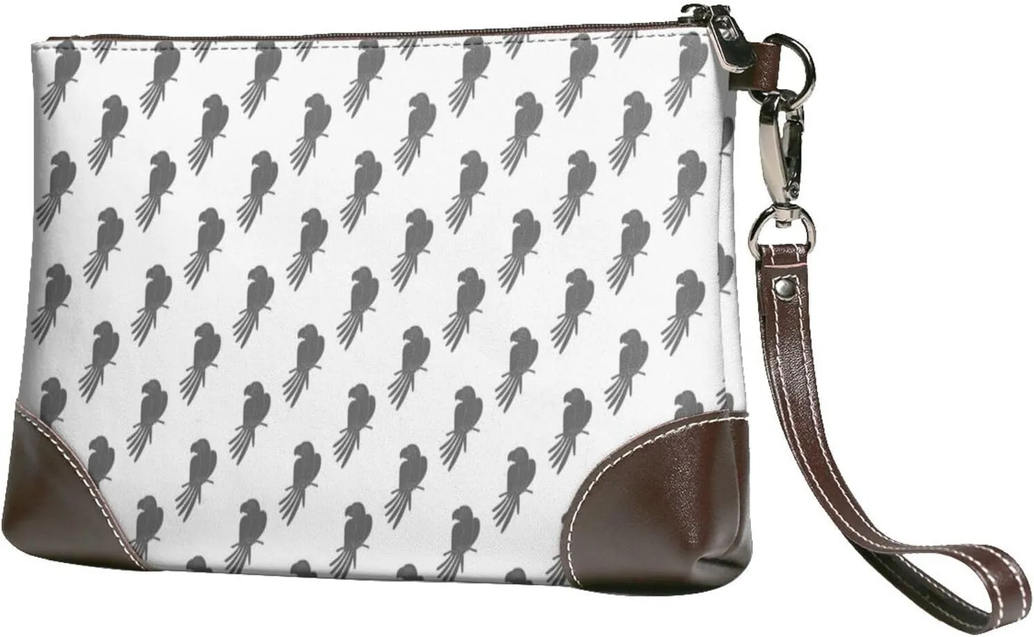 Small Clutch Purses for Women - Minimalist Cute Parrot Gray Leather Wristlet Wallets for Women with Wrist Strap