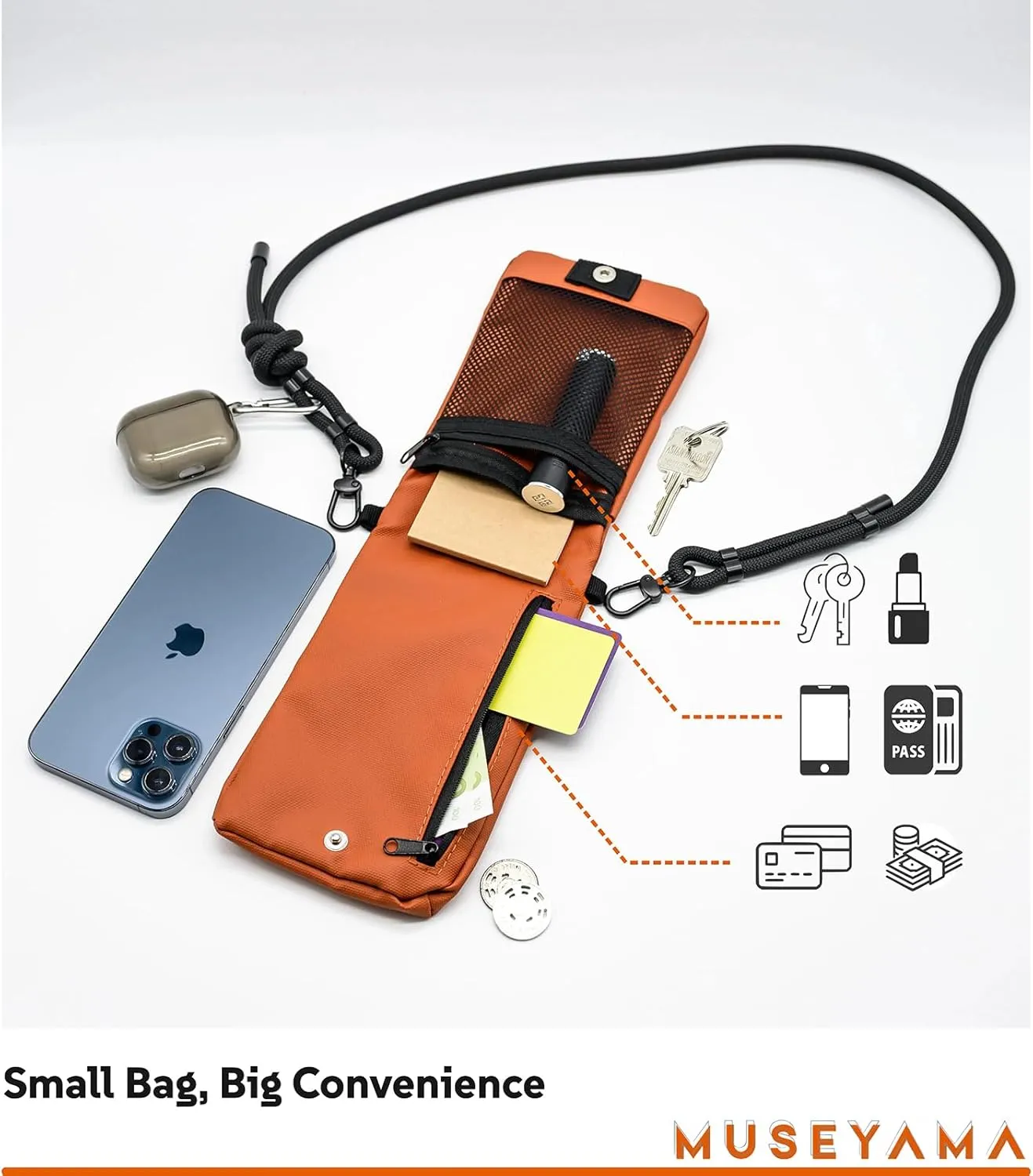 Small Crossbody Bag – Lightweight Foldable Water-Resistant Phone Purse with Adjustable/Detachable Strap