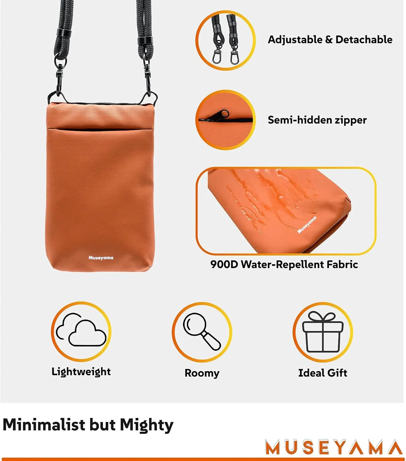 Small Crossbody Bag – Lightweight Foldable Water-Resistant Phone Purse with Adjustable/Detachable Strap