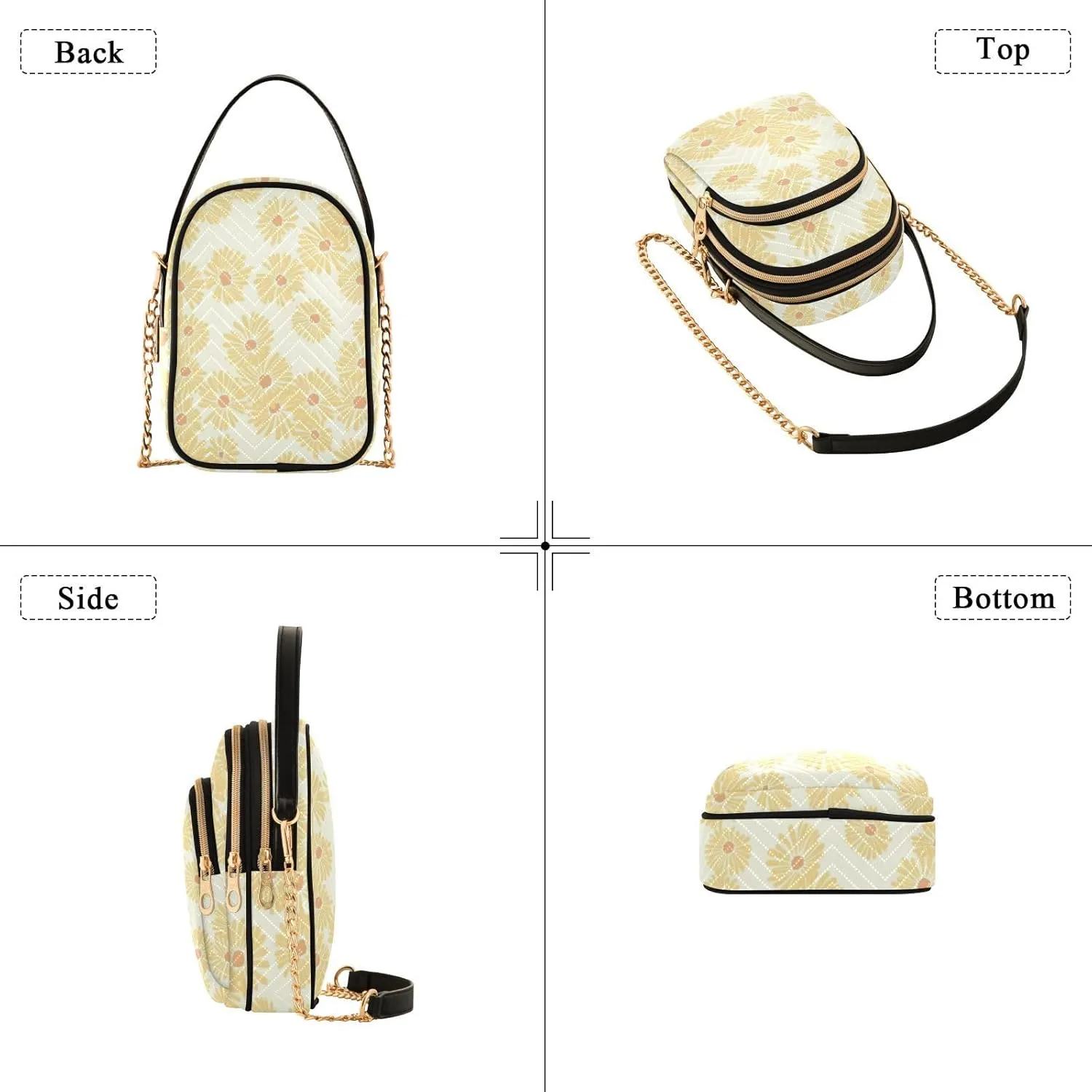 Small Crossbody Bags for Women Cell Phone Bag Cross Body Purses 3 Pockets Zipper Daisy Print Pattern 1