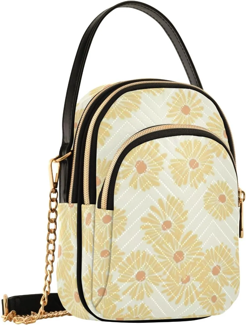 Small Crossbody Bags for Women Cell Phone Bag Cross Body Purses 3 Pockets Zipper Daisy Print Pattern 1