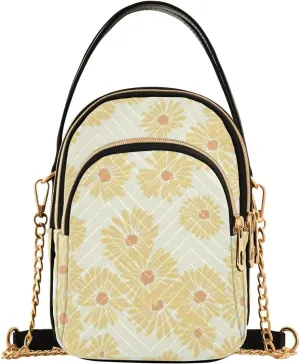 Small Crossbody Bags for Women Cell Phone Bag Cross Body Purses 3 Pockets Zipper Daisy Print Pattern 1