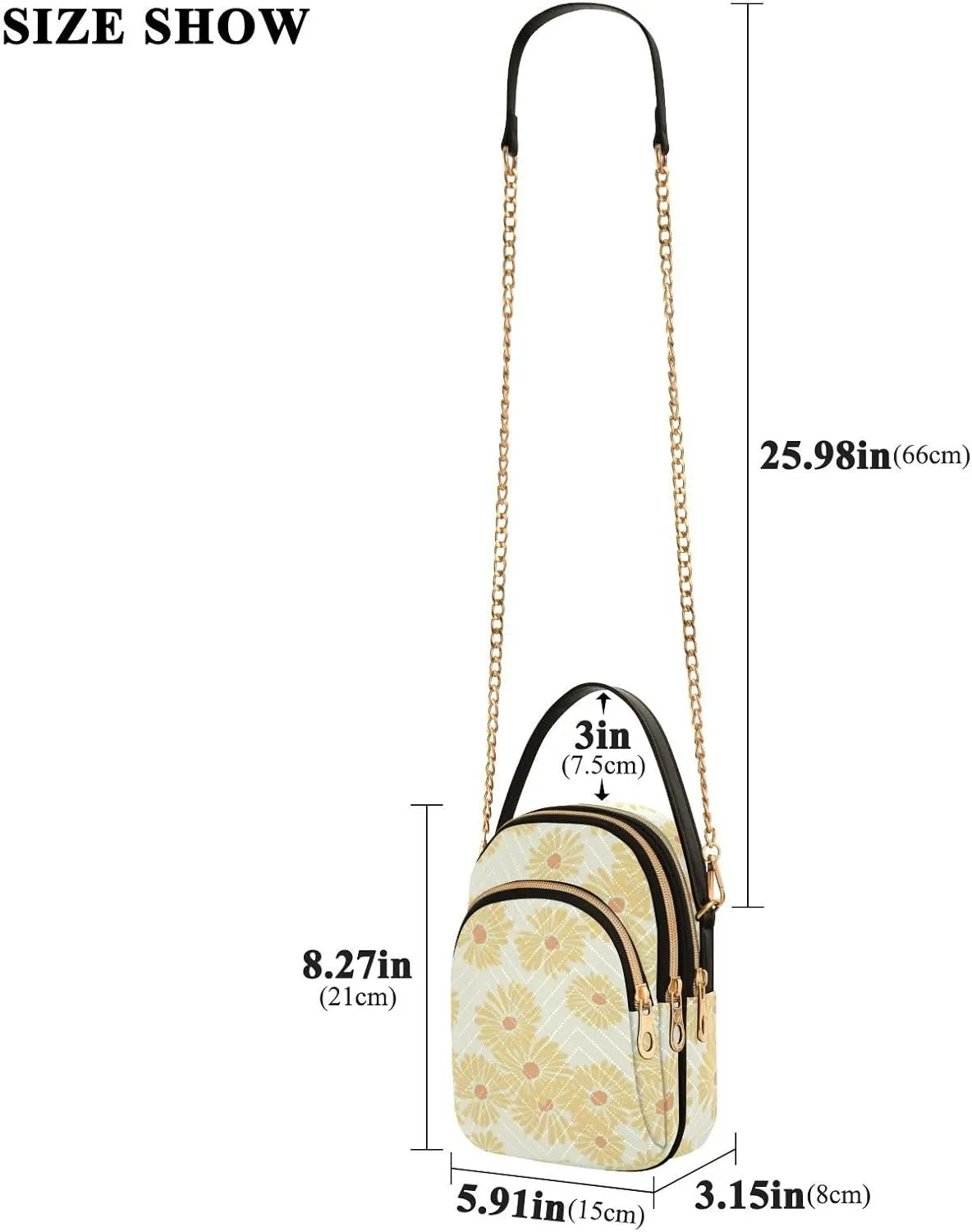 Small Crossbody Bags for Women Cell Phone Bag Cross Body Purses 3 Pockets Zipper Daisy Print Pattern 1