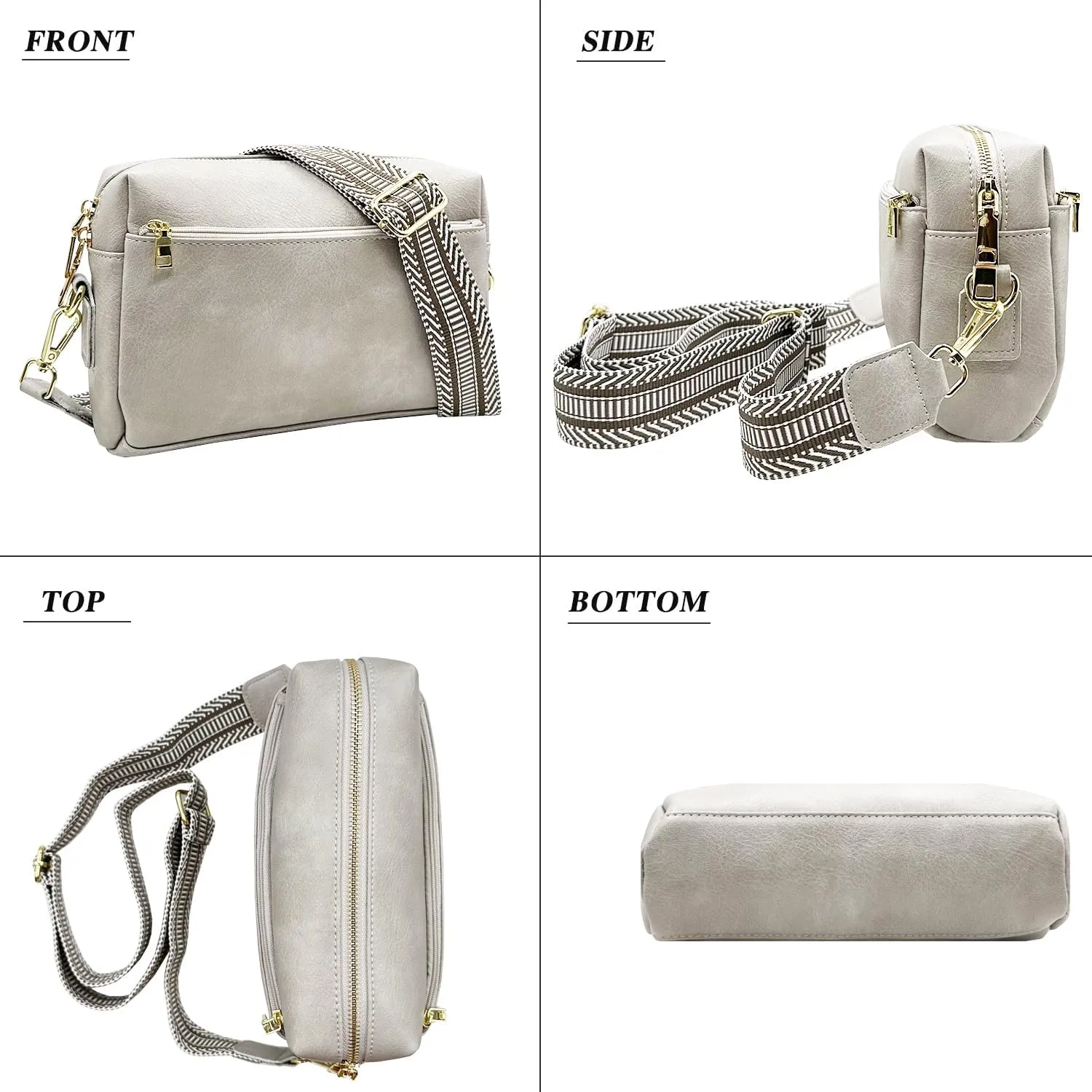 Small Crossbody Bags Purses for Women Triple Zip Vegan Leather Shoulder Handbags with Guitar & Leather Straps