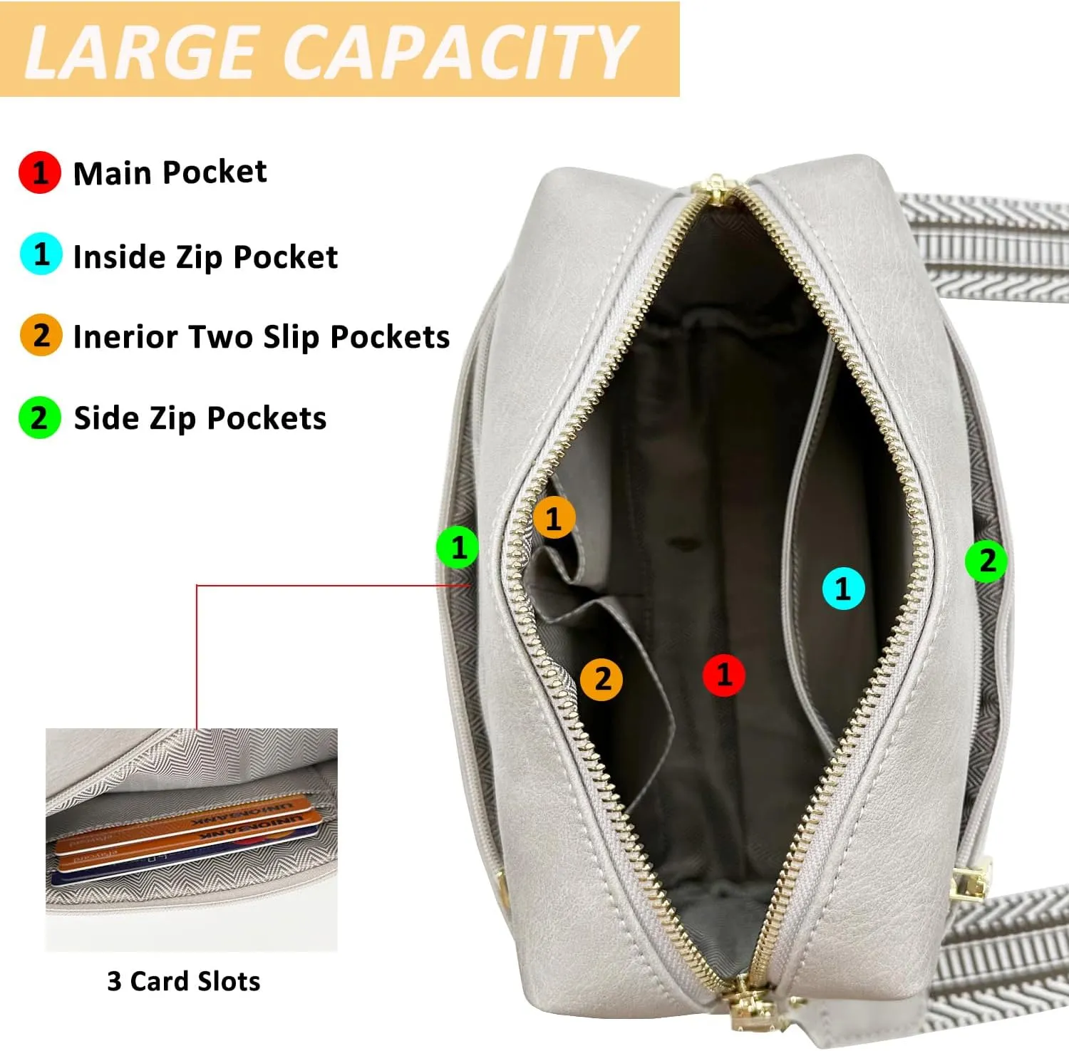 Small Crossbody Bags Purses for Women Triple Zip Vegan Leather Shoulder Handbags with Guitar & Leather Straps