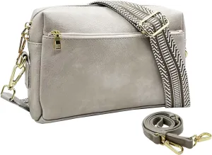 Small Crossbody Bags Purses for Women Triple Zip Vegan Leather Shoulder Handbags with Guitar & Leather Straps
