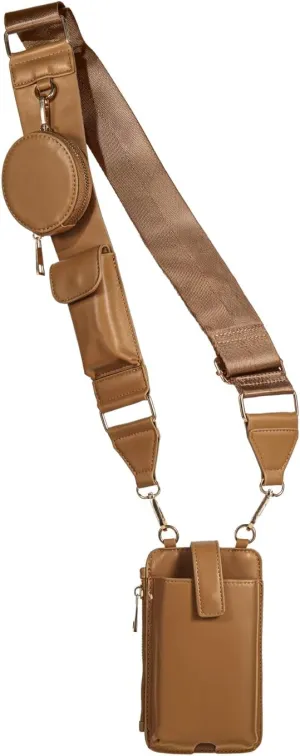 Small Crossbody Cell Phone Bag for Women and Men, Multi-Pocket Shoulder Purse with Adjustable & Removable Strap (Brown)