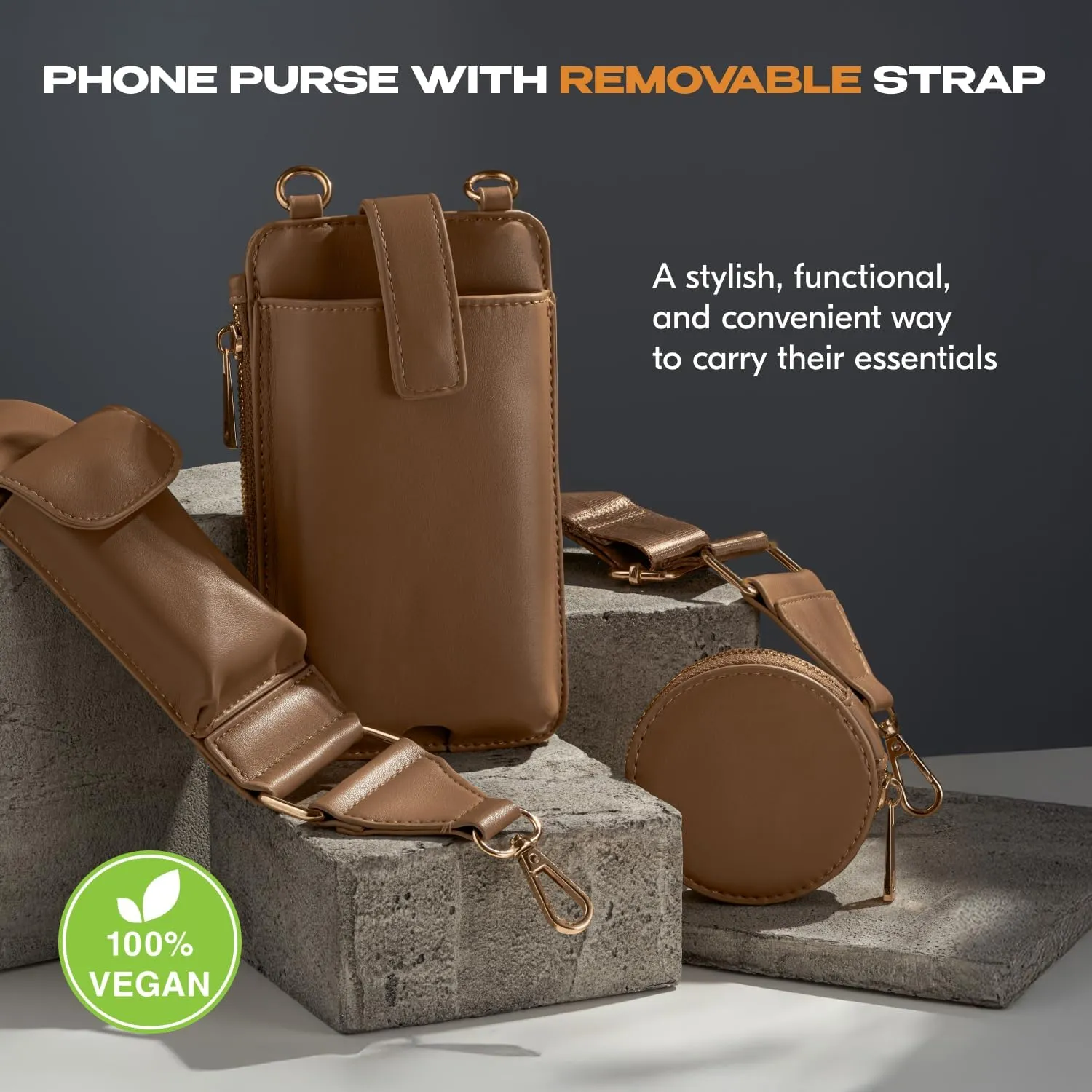 Small Crossbody Cell Phone Bag for Women and Men, Multi-Pocket Shoulder Purse with Adjustable & Removable Strap (Brown)