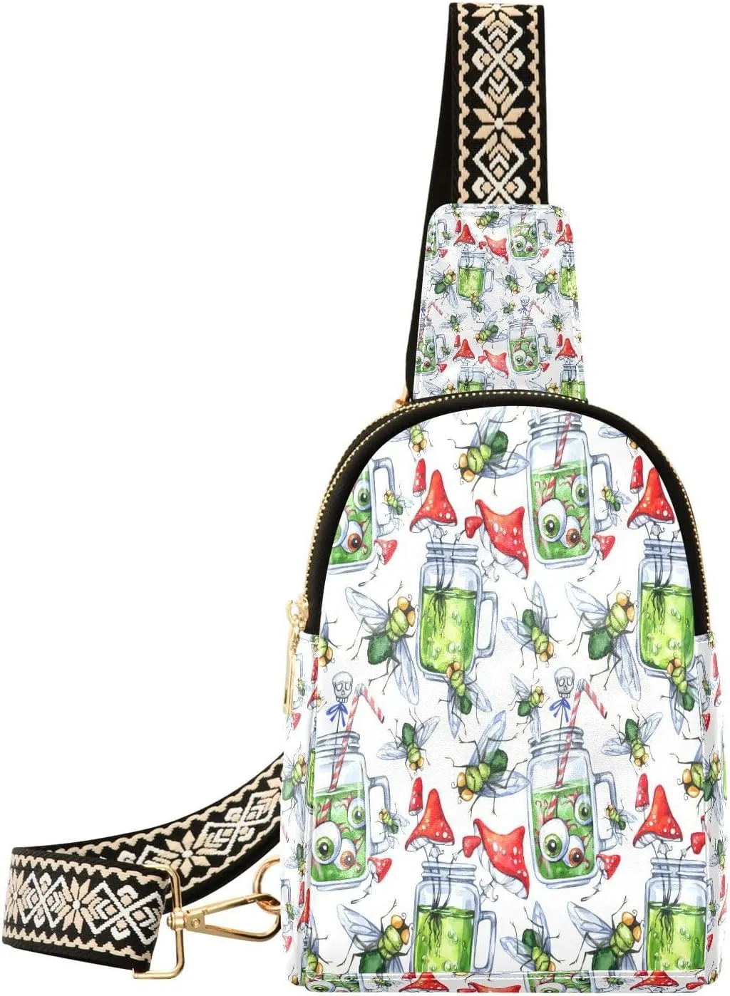 Small Crossbody Sling Bags for Women Eyeball Poison Leather Crossbody Fanny Packs Purses Mushroom Chest Bag Daypack Crossbody Backpack for Travel Sports Running Hiking