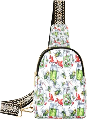 Small Crossbody Sling Bags for Women Eyeball Poison Leather Crossbody Fanny Packs Purses Mushroom Chest Bag Daypack Crossbody Backpack for Travel Sports Running Hiking