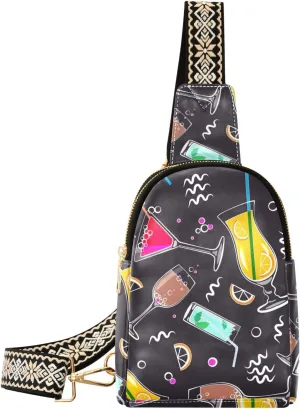Small Crossbody Sling Bags for Women Tropical Cocktails Leather Crossbody Fanny Packs Purses Summer Juice Chest Bag Daypack Crossbody Backpack for Travel Sports Running Hiking