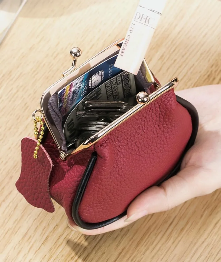 Small Kiss Lock Coin Change Purse Women Cute PU Leather RFID Wallets Crossbody Purses Kiss Clasp Wallet Cross Body Bag