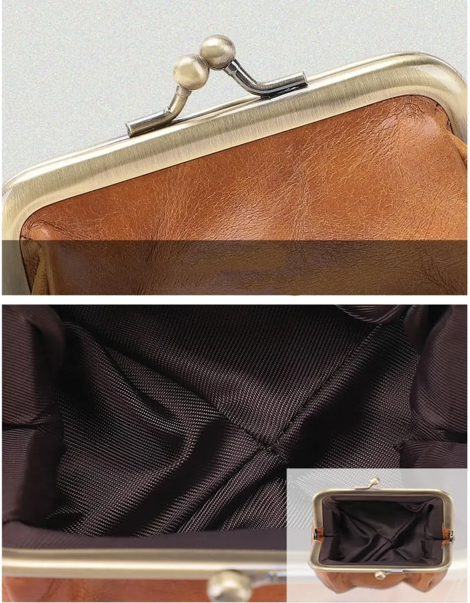 Small Kiss Lock Coin Change Purse Women PU Leather RFID Wallets Cross Body Bag Cute Crossbody Purses Kiss Clasp Wallet