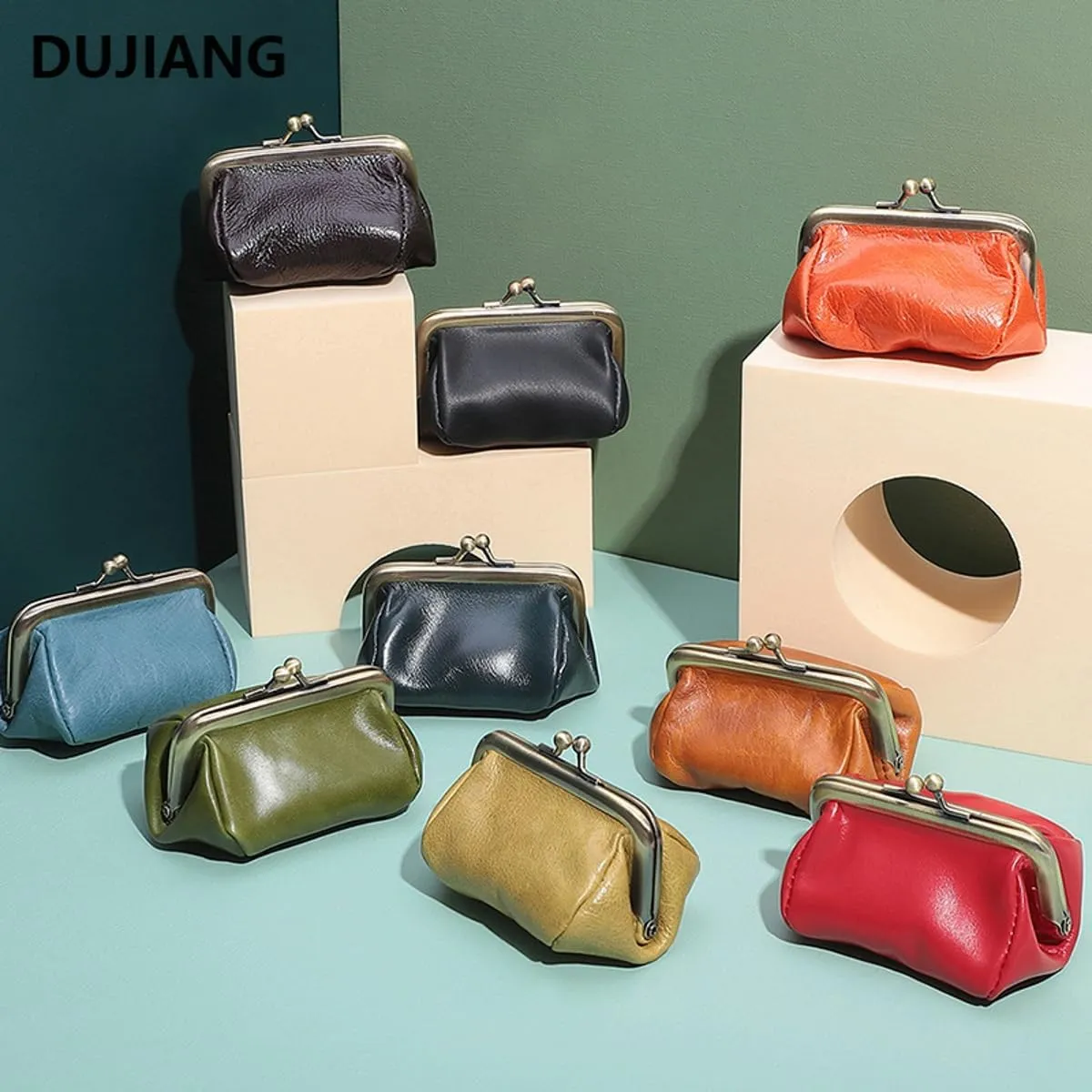 Small Kiss Lock Coin Change Purse Women PU Leather RFID Wallets Cross Body Bag Cute Crossbody Purses Kiss Clasp Wallet