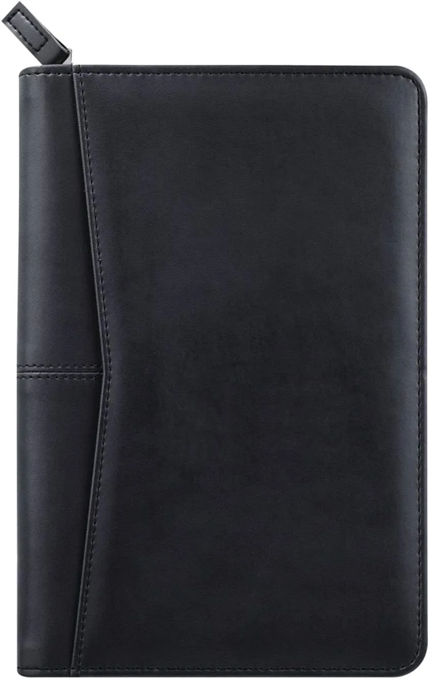 Small Portfolio Organizer, A5 Zippered Business Portfolio, Junior Padfolio Folder Binder for Women & Men, 5 x 8 Writing Pad Included, Black