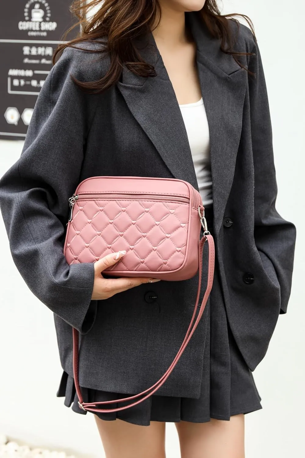 Small Quilted Crossbody for Women purse,vegan leather Multi-layer Shoulder Handbag with Adjustable strap