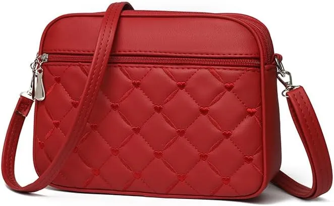 Small Quilted Crossbody for Women purse,vegan leather Multi-layer Shoulder Handbag with Adjustable strap