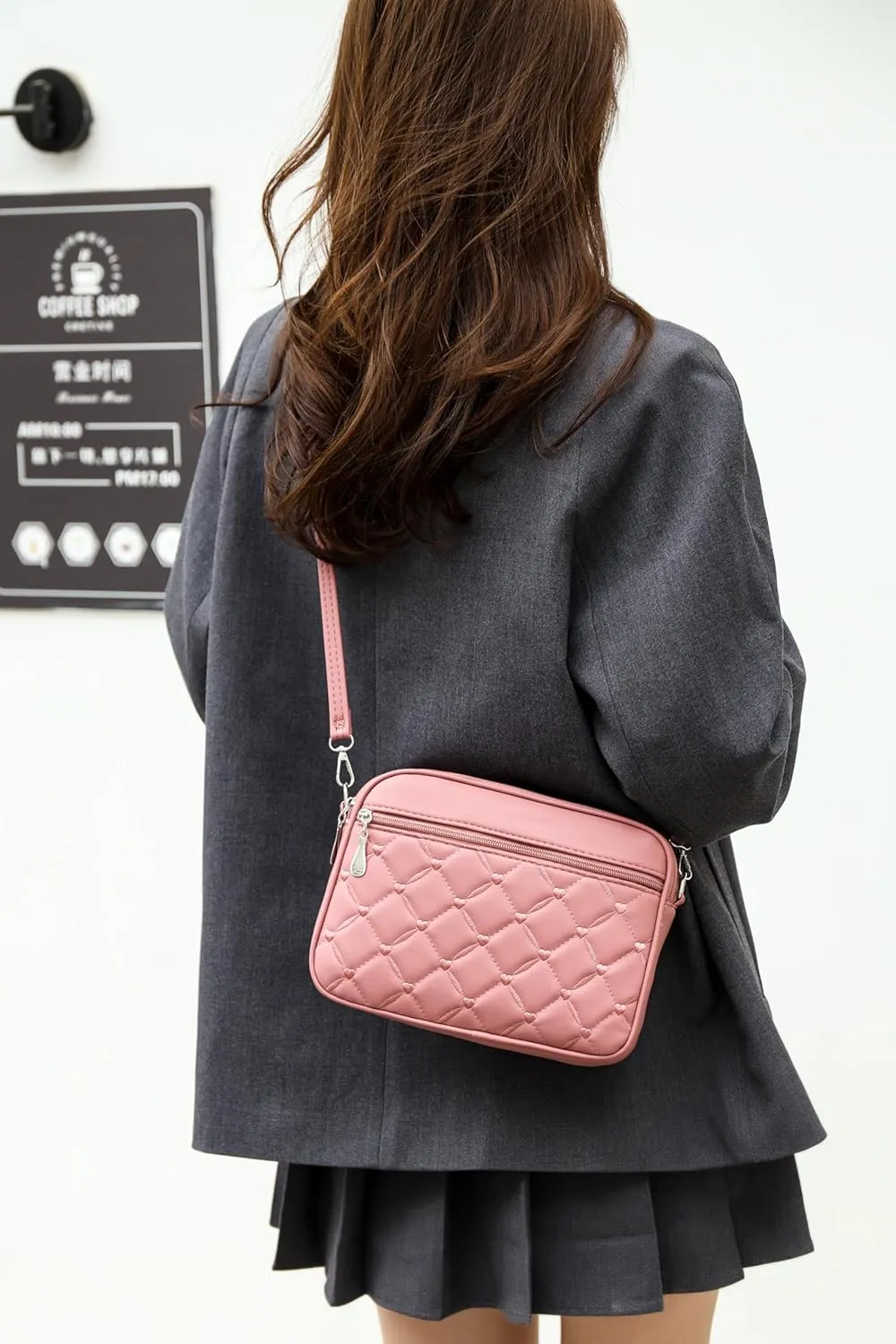 Small Quilted Crossbody for Women purse,vegan leather Multi-layer Shoulder Handbag with Adjustable strap