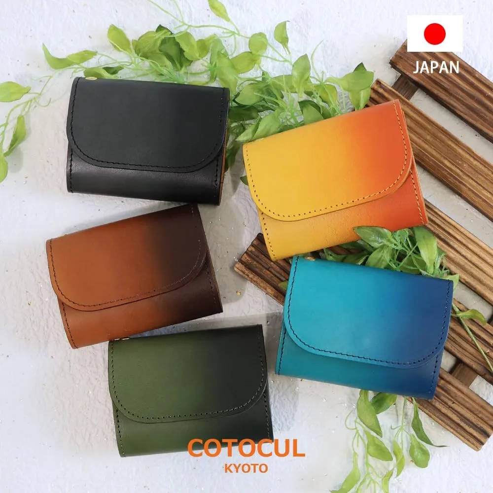 Small Wallet Japanese traditional genuine leather Gradient Dyeing - for Men & Women Minimalist Slim Card holder Coin purse Made In Kyoto,Japan (Green)