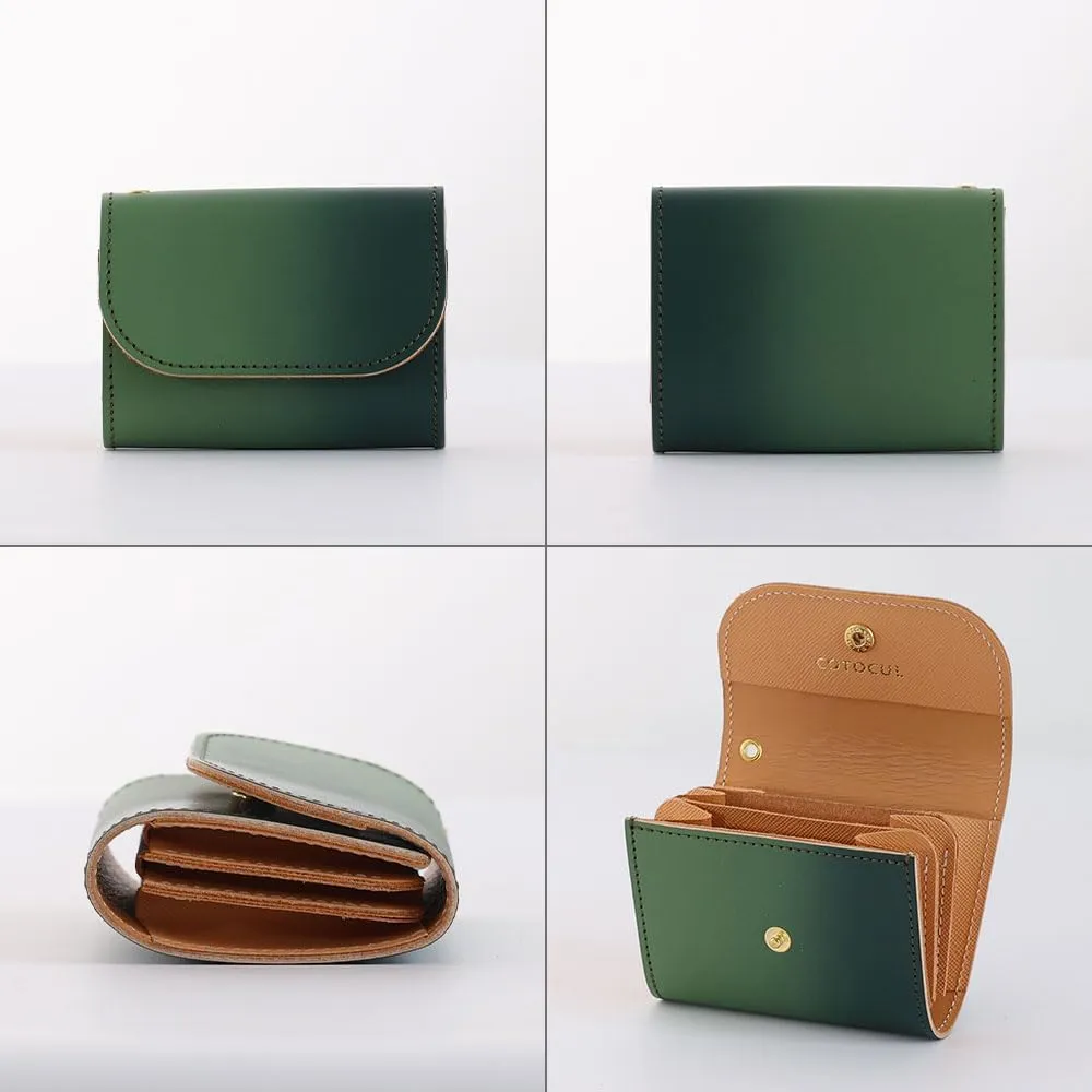 Small Wallet Japanese traditional genuine leather Gradient Dyeing - for Men & Women Minimalist Slim Card holder Coin purse Made In Kyoto,Japan (Green)