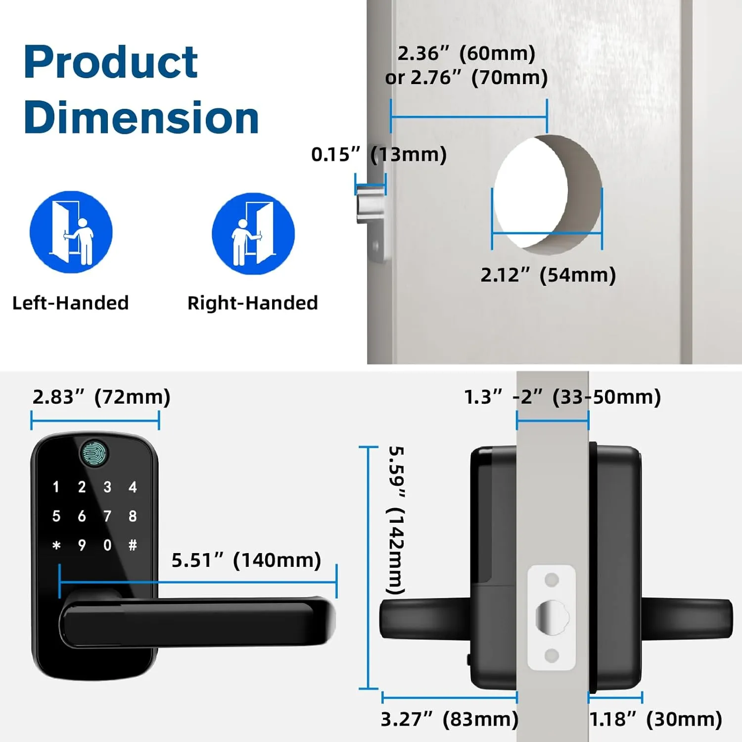 Smart Door Lock with Fingerprint - Keyless Entry Handle - App Controlled Digital Lock for Front Door, Garage, Home, Office, Rental