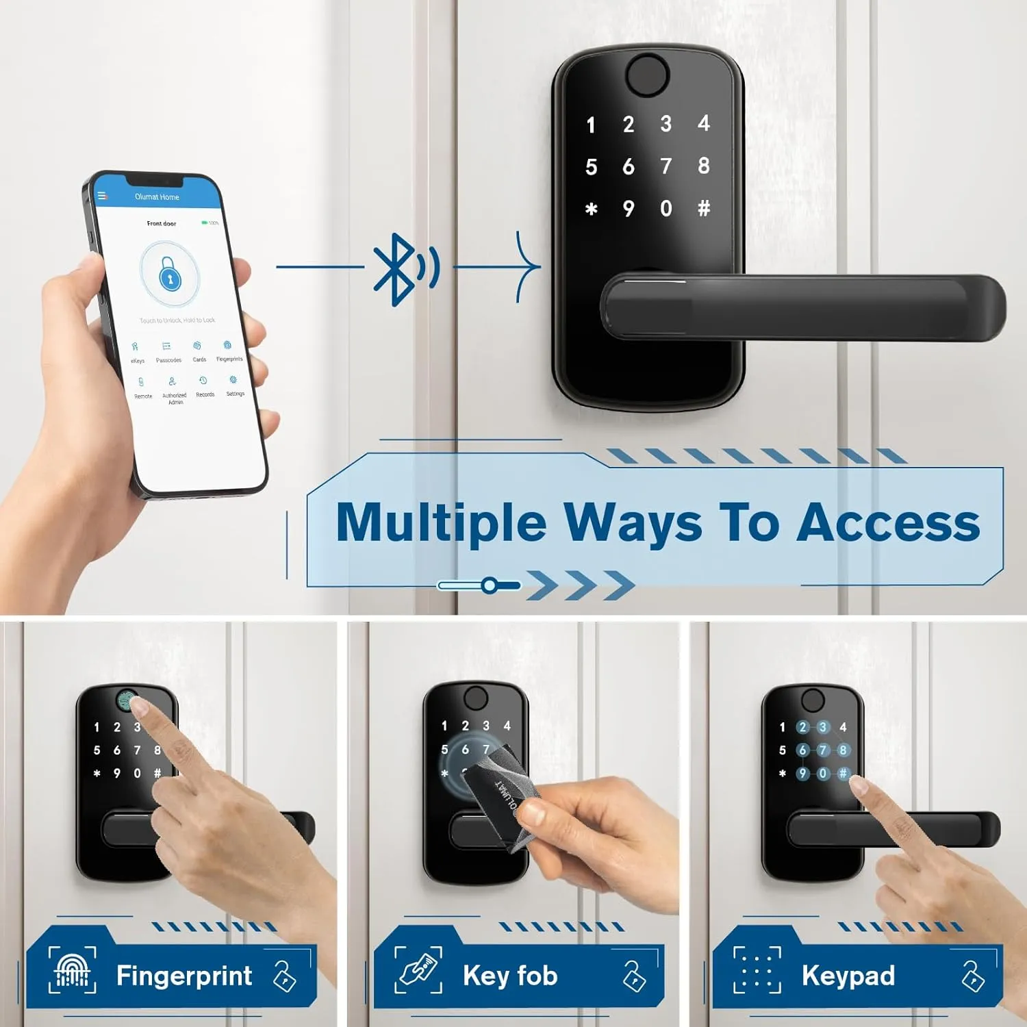 Smart Door Lock with Fingerprint - Keyless Entry Handle - App Controlled Digital Lock for Front Door, Garage, Home, Office, Rental