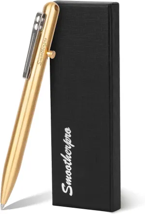 SMOOTHERPRO Solid Brass Bolt Action Pen Compatible Parker Refill with Pocket Stainless Steel Clip for Tremor Parkinson Arthritic Gift Business Collection (SP02N)
