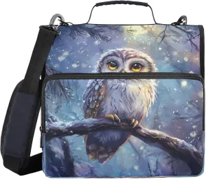 Snowy Owl Branch Blue 3 Ring Zipper Binder with Shoulder Strap File Folder Organizer for Business School Work Document Storage