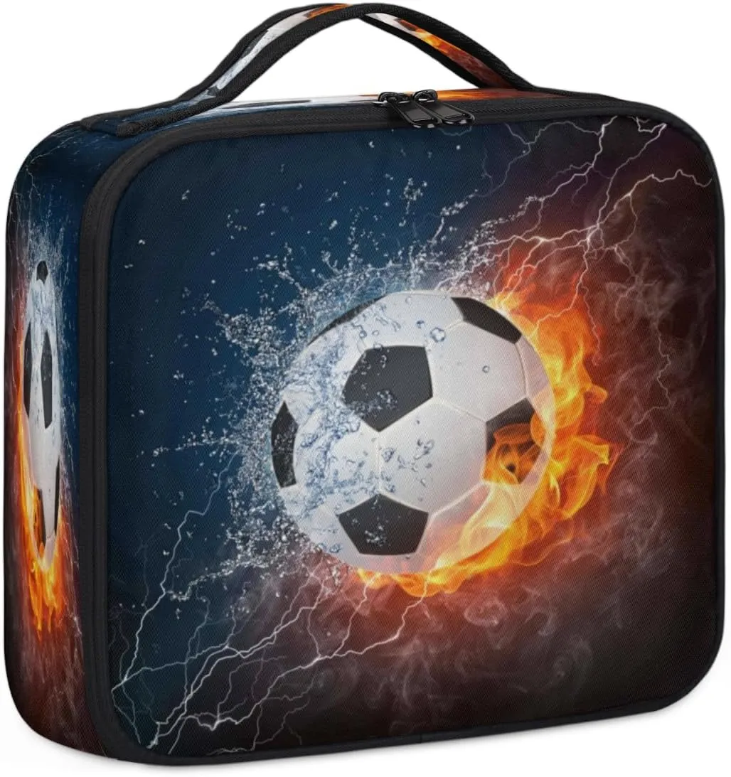 Soccer Makeup Train Case Travel Makeup Bag Professional Cosmetic Organizer Portable Storage Box with Adjustable Dividers for Cosmetics Makeup Brushes Toiletry