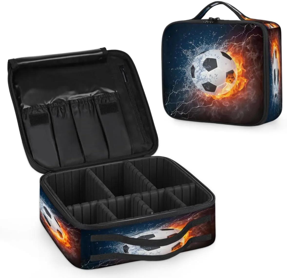 Soccer Makeup Train Case Travel Makeup Bag Professional Cosmetic Organizer Portable Storage Box with Adjustable Dividers for Cosmetics Makeup Brushes Toiletry