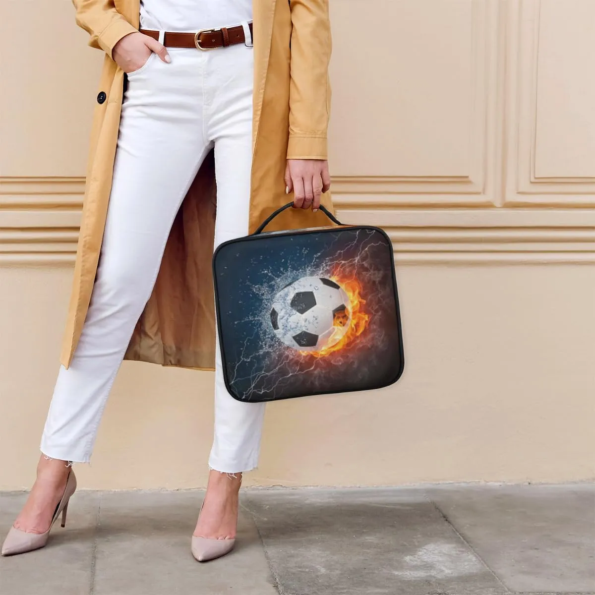 Soccer Makeup Train Case Travel Makeup Bag Professional Cosmetic Organizer Portable Storage Box with Adjustable Dividers for Cosmetics Makeup Brushes Toiletry