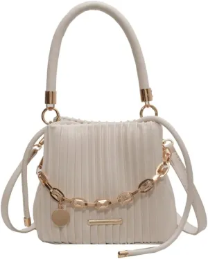 Soft Bucket Crossbody Bag for Women Small Purse Trendy Pleated PU Leather Shoulder Totes Hnadbag Satchel with Chain