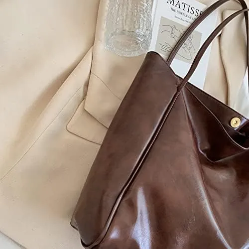 Soft Leather Large Capacity Tote Bag for Women Shoulder Bag Retro Satchel Bags for Women Leather Aesthetic