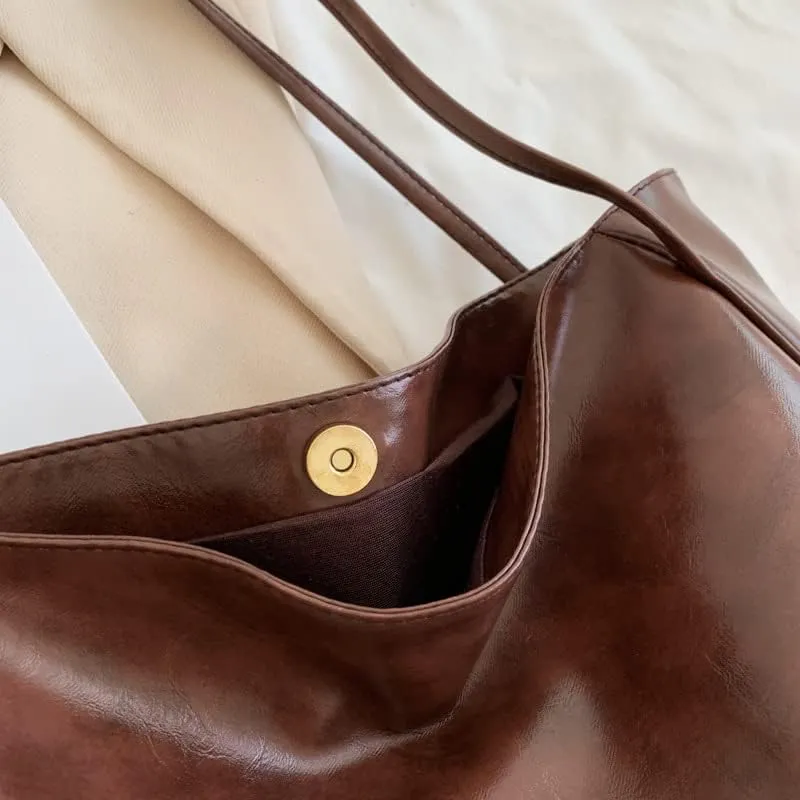 Soft Leather Large Capacity Tote Bag for Women Shoulder Bag Retro Satchel Bags for Women Leather Aesthetic