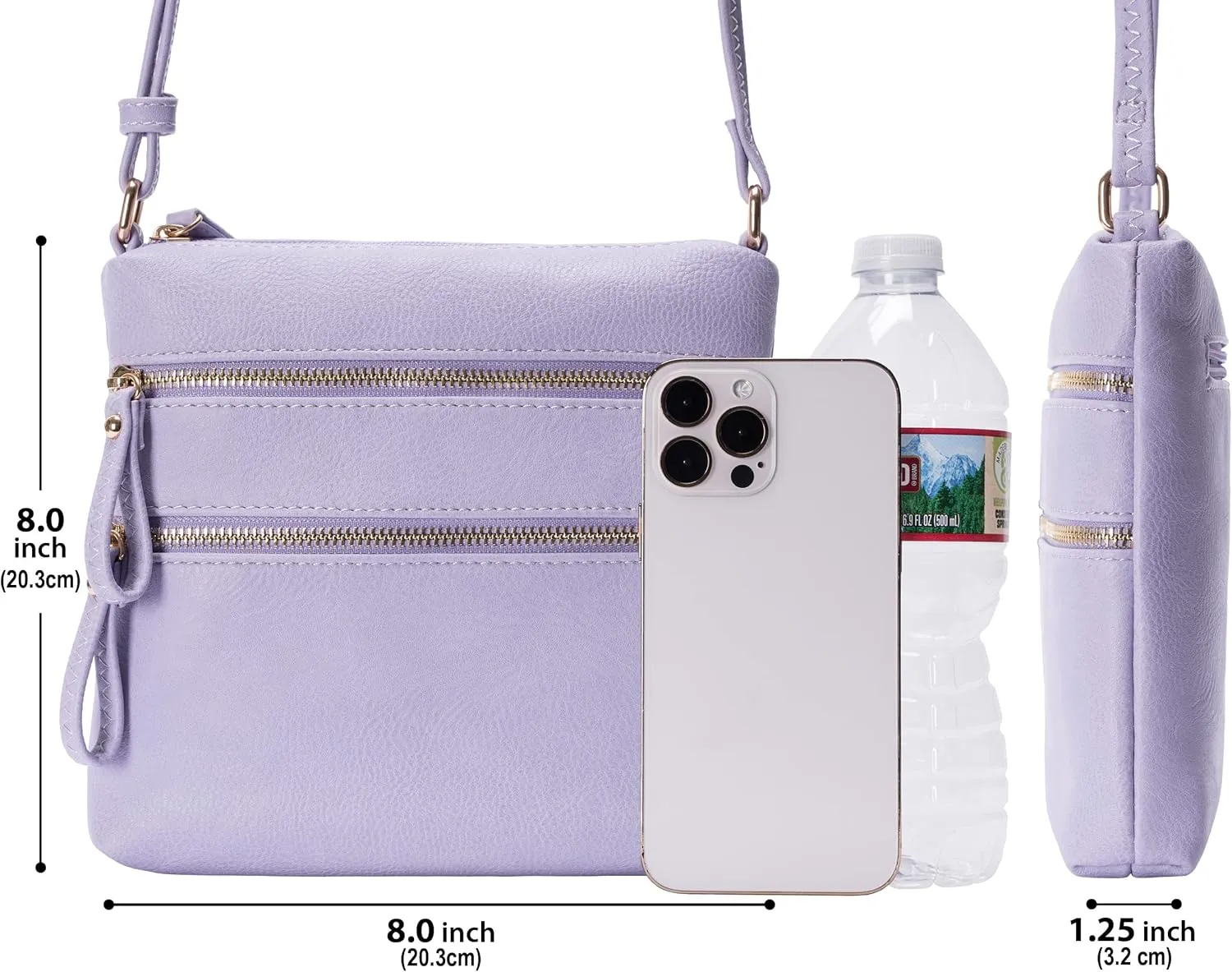 Solene Small Multi Zipper Pocket Crossbody Bag with Adjustable Strap, Lightweight Travel Purse, Daily Small Messenger Pouch