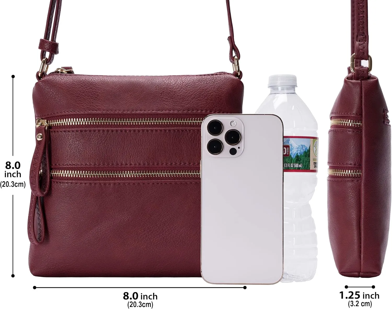 Solene Small Multi Zipper Pocket Crossbody Bag with Adjustable Strap, Lightweight Travel Purse, Daily Small Messenger Pouch