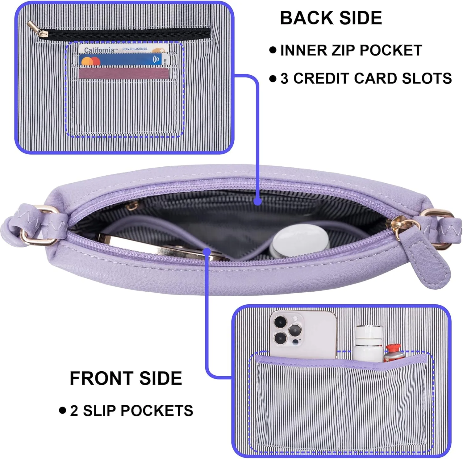 Solene Small Multi Zipper Pocket Crossbody Bag with Adjustable Strap, Lightweight Travel Purse, Daily Small Messenger Pouch