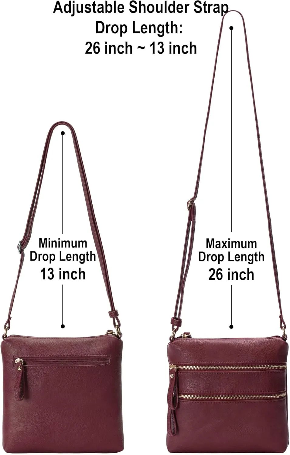 Solene Small Multi Zipper Pocket Crossbody Bag with Adjustable Strap, Lightweight Travel Purse, Daily Small Messenger Pouch
