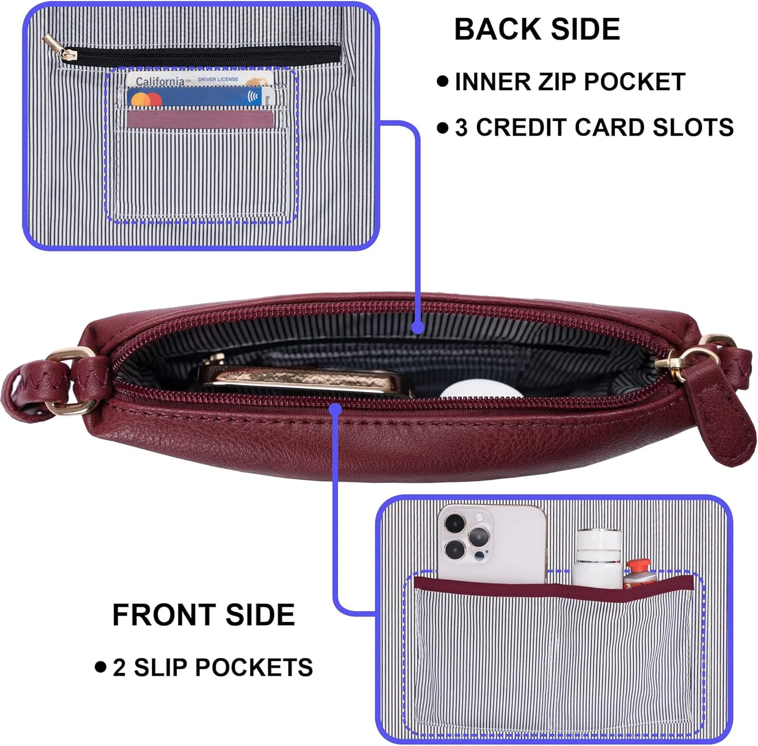 Solene Small Multi Zipper Pocket Crossbody Bag with Adjustable Strap, Lightweight Travel Purse, Daily Small Messenger Pouch