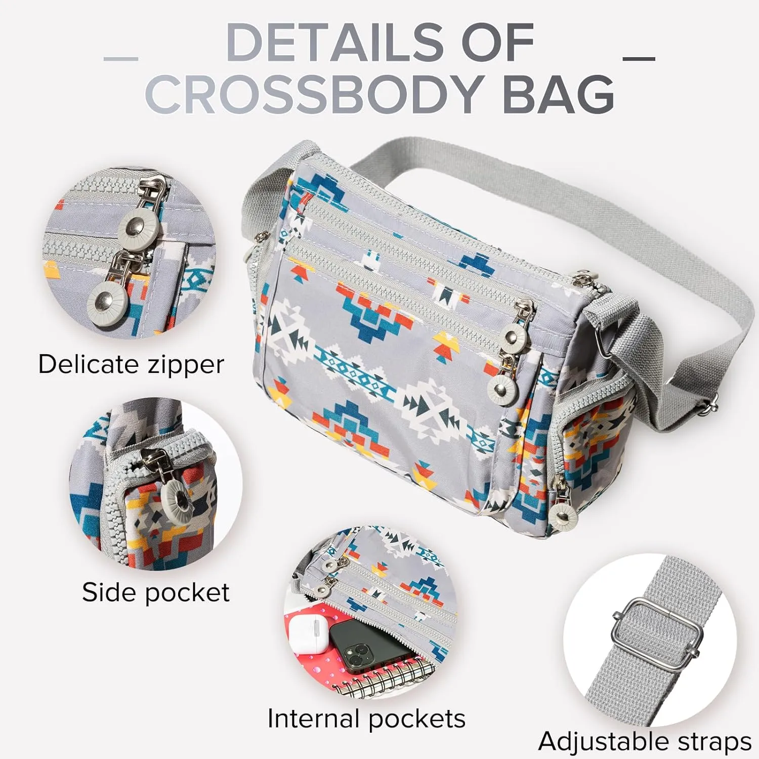 Southwest Shoulder Crossbody Bag for Women, Aztec Satchel&Purse with Multi Zipper Pocket and Adjustable Strap