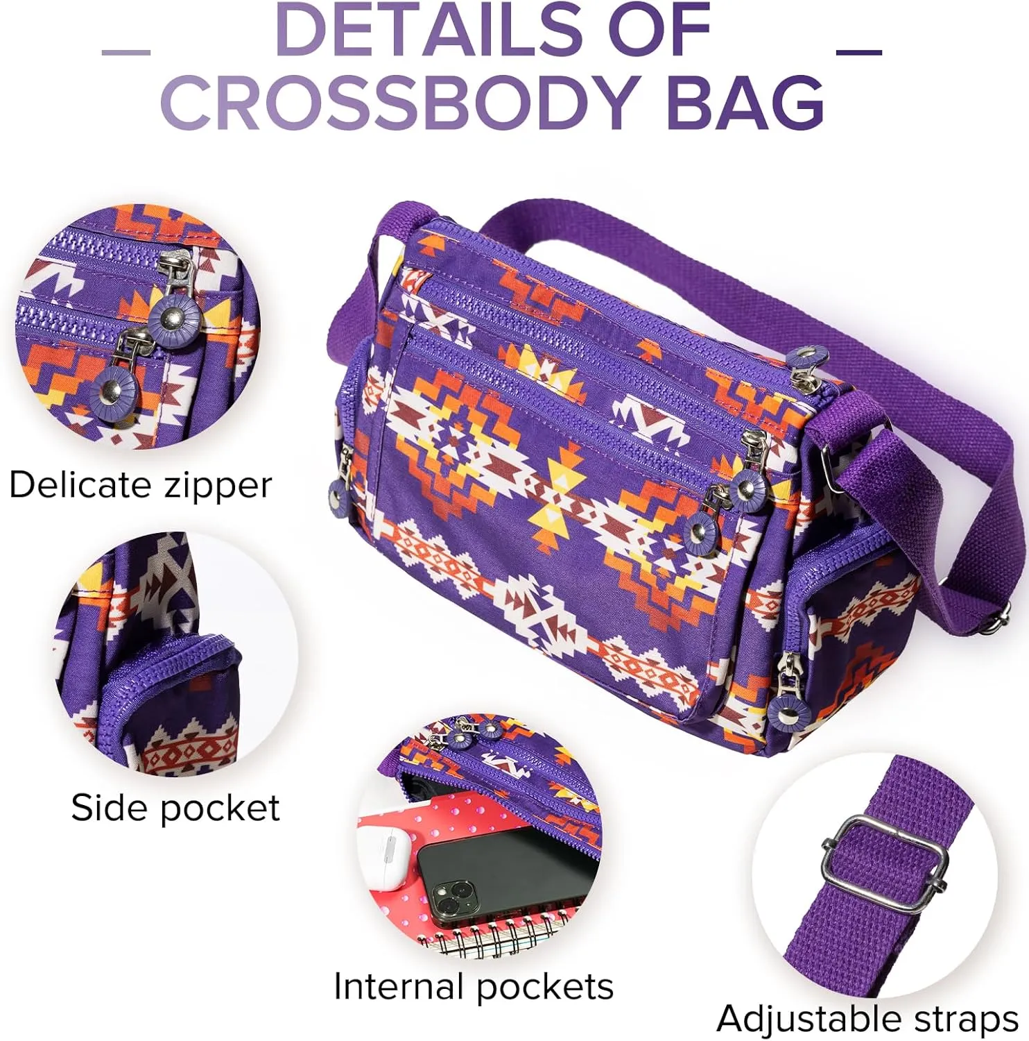 Southwest Shoulder Crossbody Bag for Women, Aztec Satchel&Purse with Multi Zipper Pocket and Adjustable Strap