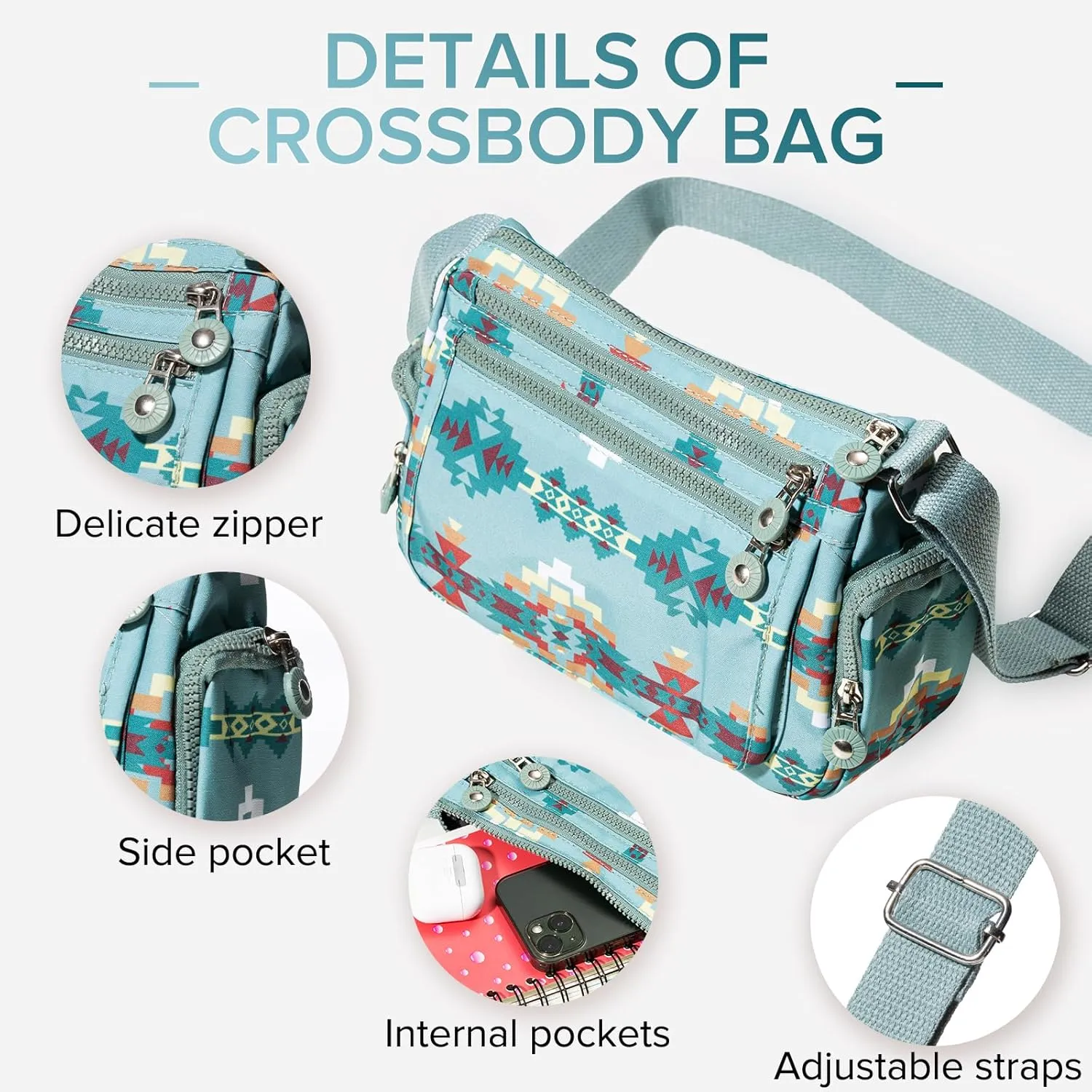 Southwest Shoulder Crossbody Bag for Women, Aztec Satchel&Purse with Multi Zipper Pocket and Adjustable Strap