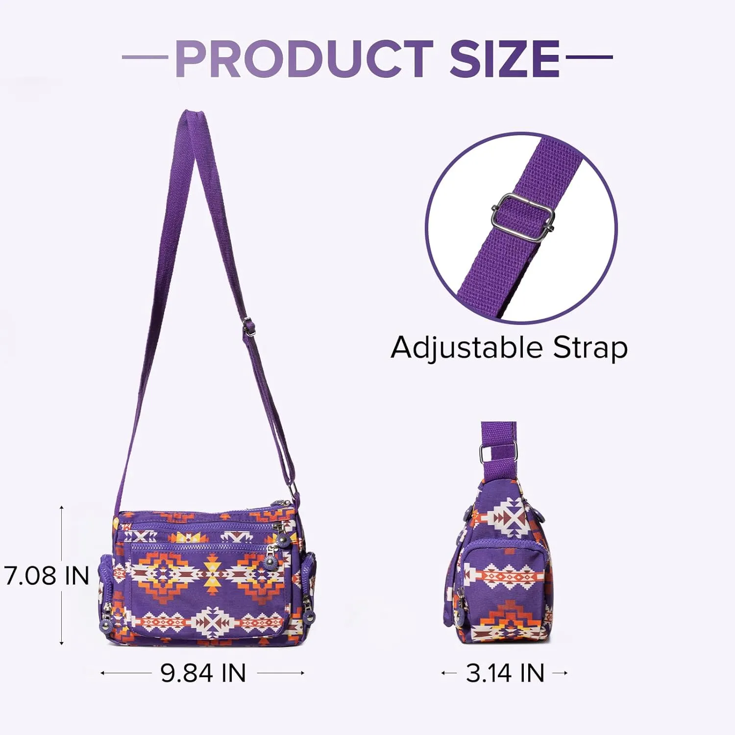 Southwest Shoulder Crossbody Bag for Women, Aztec Satchel&Purse with Multi Zipper Pocket and Adjustable Strap