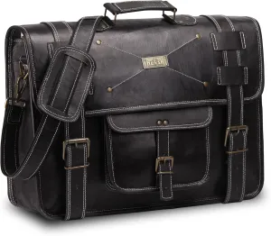 Spacious Leather Laptop Briefcase for Men - Everyday Handmade Messenger Bag for 17 Inch Laptops
